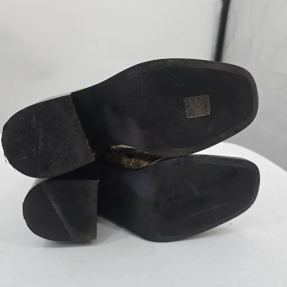 Tory Burch Boots Womens Size 9 Brown Snake Leather Ankle Block Heel Booties